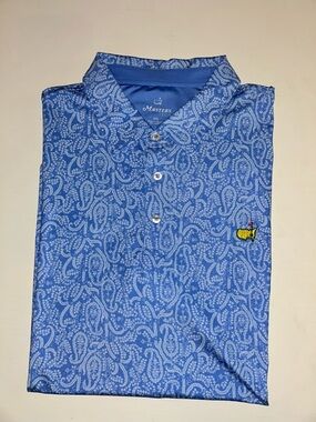 Masters Blue Paisley Golf Polo with Yellow Logo